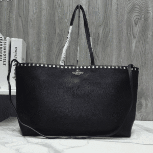 Valentino Counter Garavani Rockstud Calfskin Shopping Bag - Black 13383 | Sandra Bags