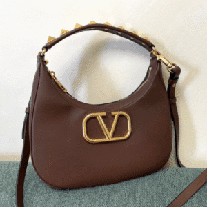 Valentino Studsign Calfskin Hobo Handbag - Mud Brown 35394 | Sandra Bags