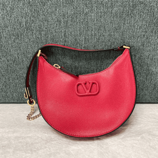 Valentino Mini Palm Print Calfskin Hobo Armpit Bag - Pink 67763 | Sandra Bags