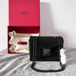 Valentino Garavani One Stud Crystal-embellished Shoulder Bag - Black 12743 | Sandra Bags