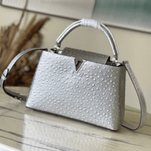 Louis Vuitton Large Capucines Ostrich Leather Handbag - Silver 90010 | Sandra Bags