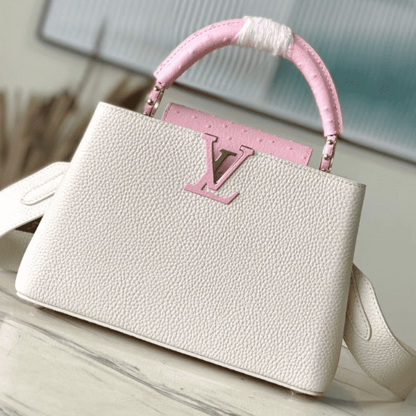 Louis Vuitton Ostrich Pattern Capucines Medium Handbag - White Pink 43247 | Sandra Bags