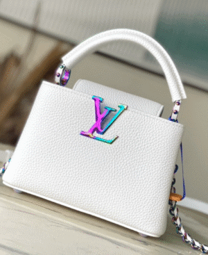 Louis Vuitton White Colorful Gold Buckle Mini Capucines BB Handbag - White 61652 | Sandra Bags