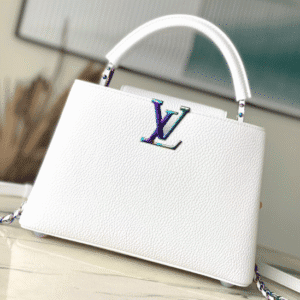 Louis Vuitton White Colorful Gold Buckle Small Capucines BB Handbag - White 78408 | Sandra Bags