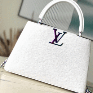 Louis Vuitton White Colorful Gold Buckle Medium Capucines BB Handbag - White 17082 | Sandra Bags