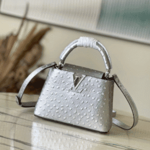 Louis Vuitton Mini Capucines Ostrich Leather Handbag - Silver 76580 | Sandra Bags