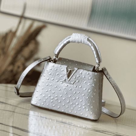Louis Vuitton Mini Capucines Ostrich Leather Handbag - Silver 76580 | Sandra Bags