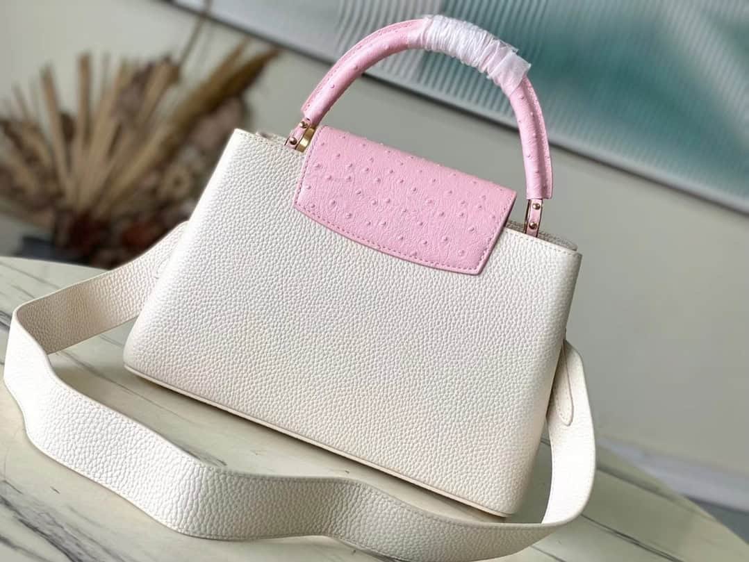 Louis Vuitton Ostrich Pattern Capucines Medium Handbag - White Pink 43247 | Sandra Bags - Image 3