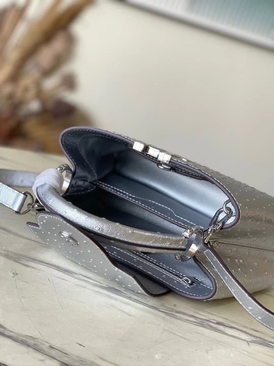 Louis Vuitton Medium Capucines Ostrich Leather Handbag - Silver 47950 | Sandra Bags - Image 2
