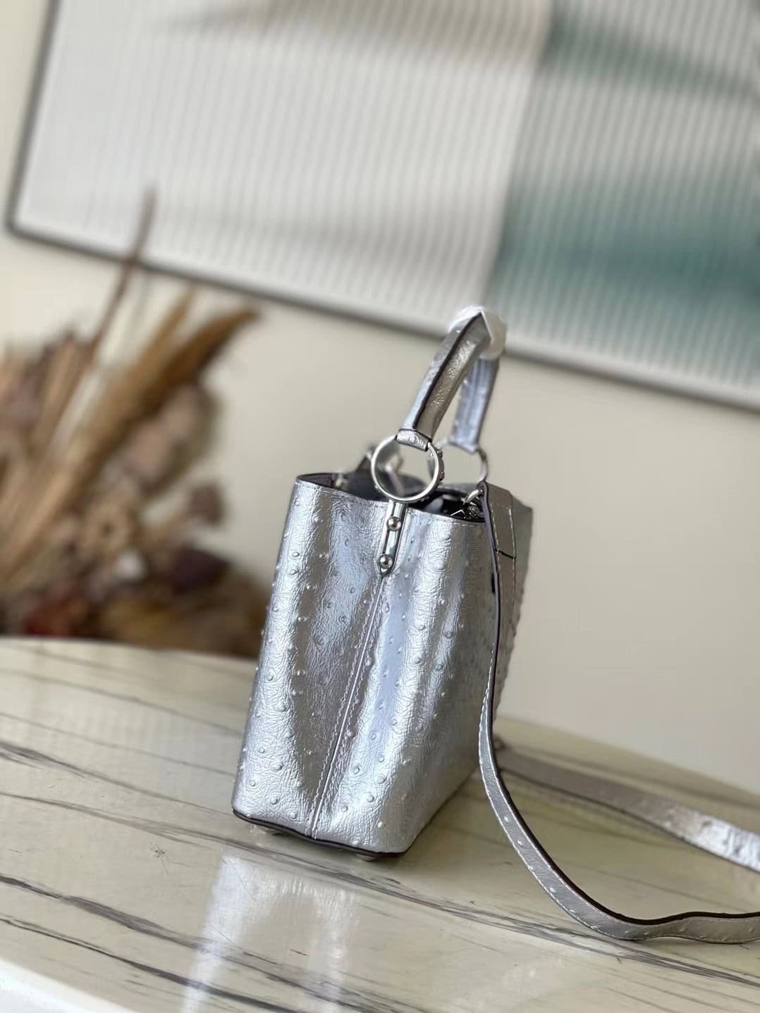 Louis Vuitton Medium Capucines Ostrich Leather Handbag - Silver 47950 | Sandra Bags - Image 5