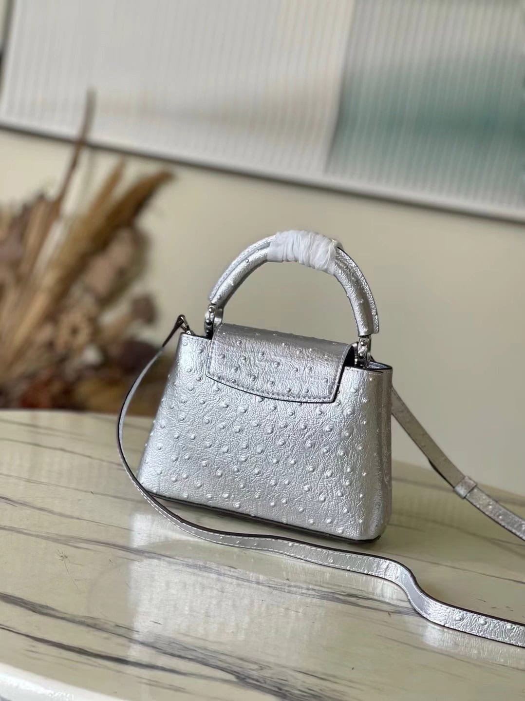 Louis Vuitton Mini Capucines Ostrich Leather Handbag - Silver 76580 | Sandra Bags - Image 4